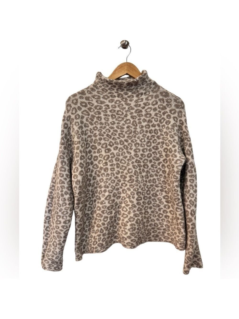 Christian Siriano Wool Blend Mock Neck Leopard Print Sweater Medium
